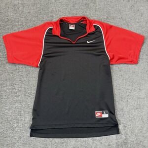 Vintage Nike Team Sports‎ Shirt Polo Men's Large Black Red V Neck Logo 90's